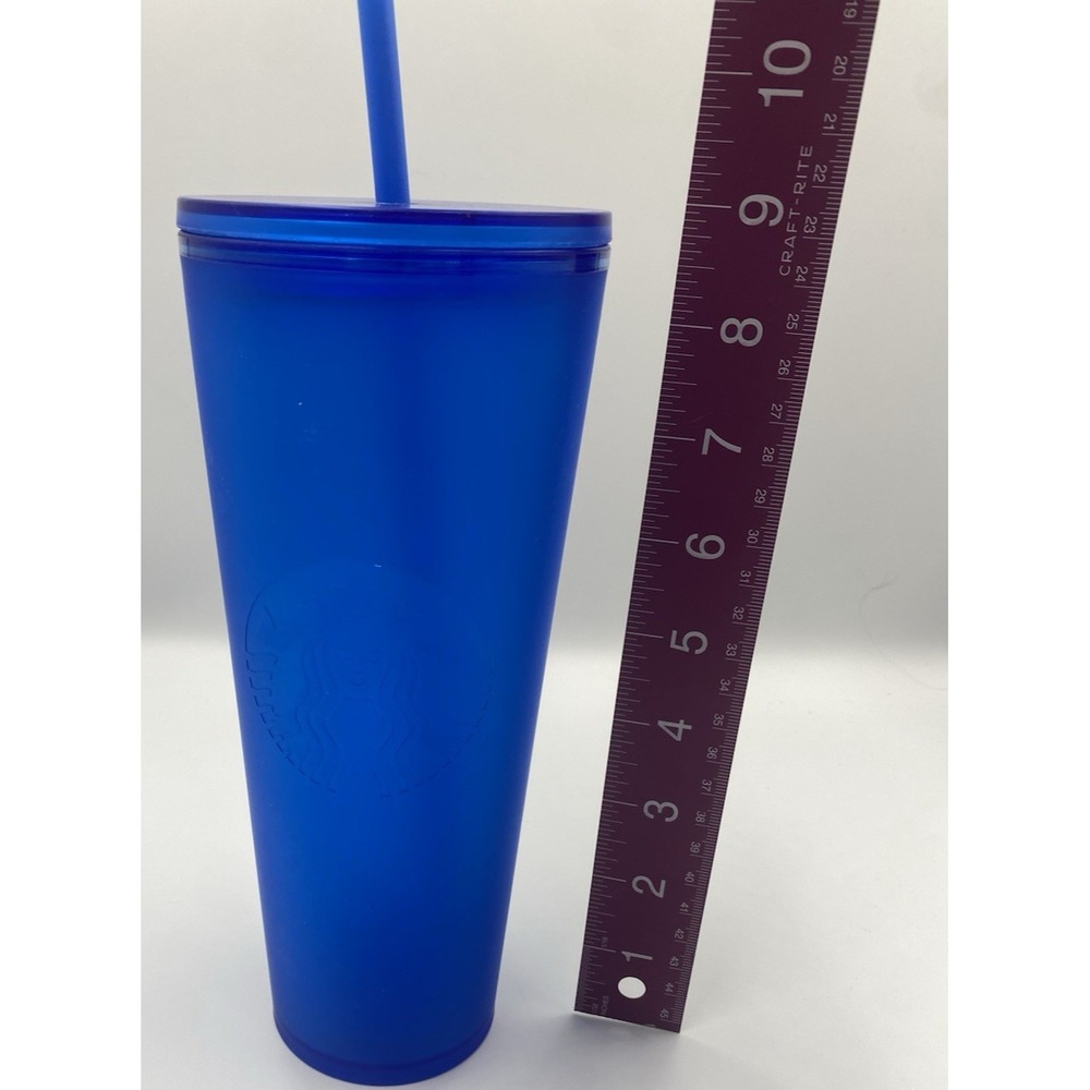 Starbucks 2022 Matte Cobalt‎ Blue Mermaid 24 OZ Tumbler with Lid and Straw NICE!